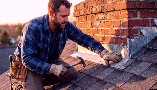 Flashing pinned in the last light on a West Orange chimney